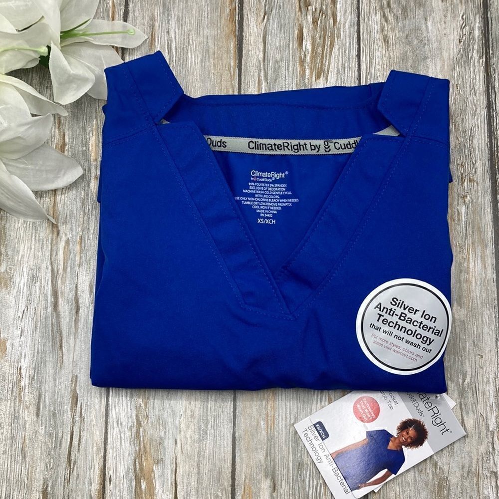Women’s Scrub Woven Twill V-Neck Top Anti-Bacterial Technology Size XS